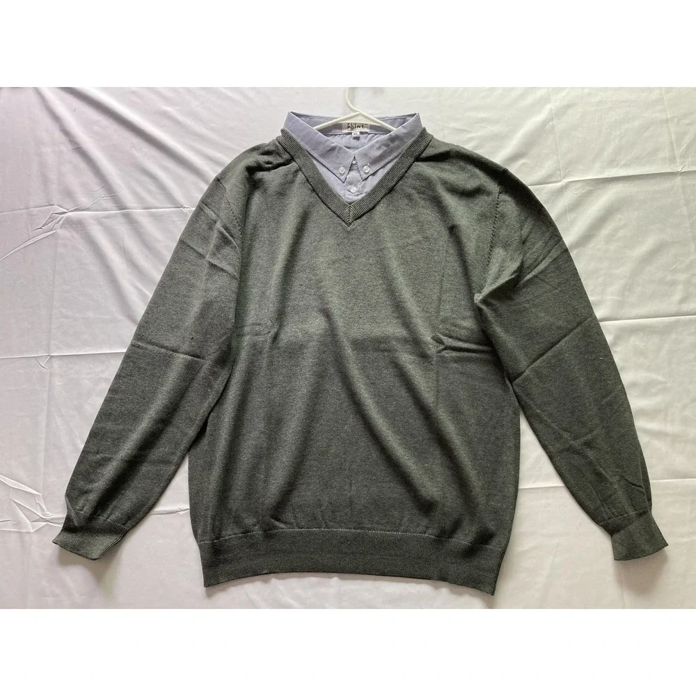 Vtg Flying Point Sweater Men XL VNeck Cotton Knit 1 Piece Shirt Collar Trim NEW
